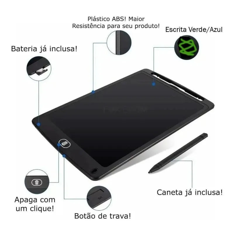 Tablet de Desenho Infantil LCD 12 Polegadas - Desenhe sem Papel