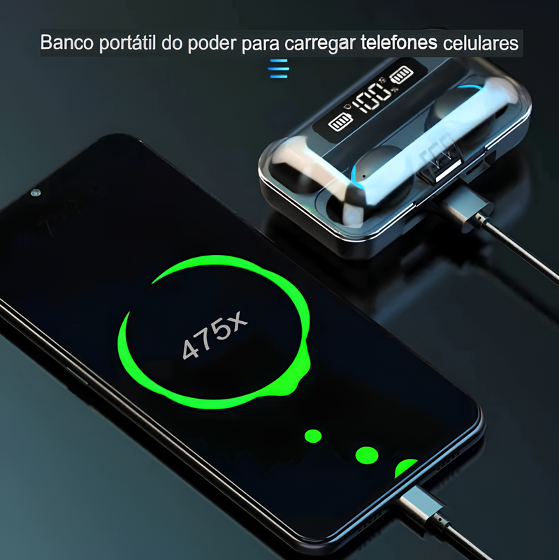 Fones de Ouvido Bluetooth F9-5 com Display LED e Powerbank